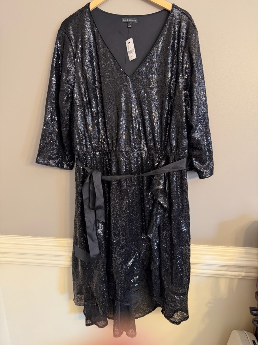 NWT Lane Bryant Black Sequin Faux Wrap Dress Size 22/24